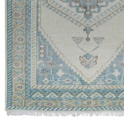 Vintage Blue and Ivory Medallion Hand-Knotted Rug Swatch