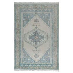 Vintage Blue and Ivory Medallion Hand-Knotted Rug Swatch - Image 2