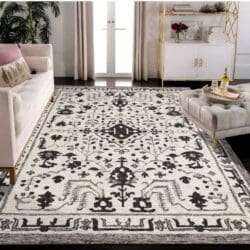 Contemporary Black and White Tufted Wool Rug - Image 2