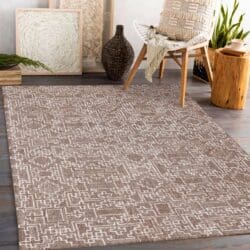 Brown and Cream Geometric Tufted Wool Rug - Image 2